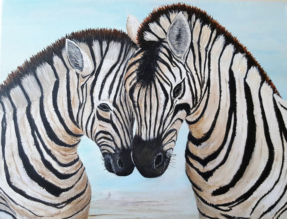 Mama and baby zebra / Acrylic / Canvas / 30x40